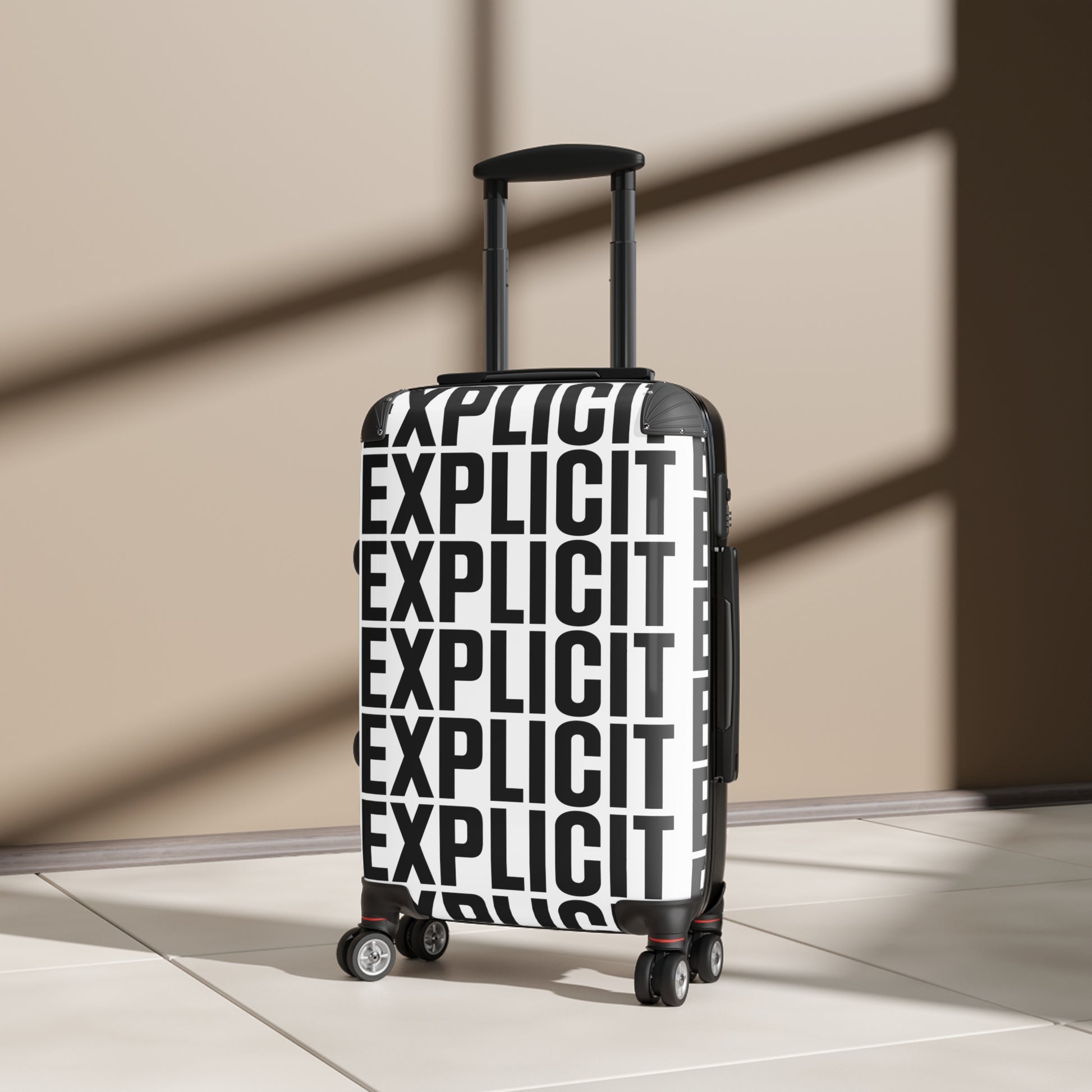 Explicit Suitcase: Vibrant Travel Luggage with "Explicit" Print & Lock