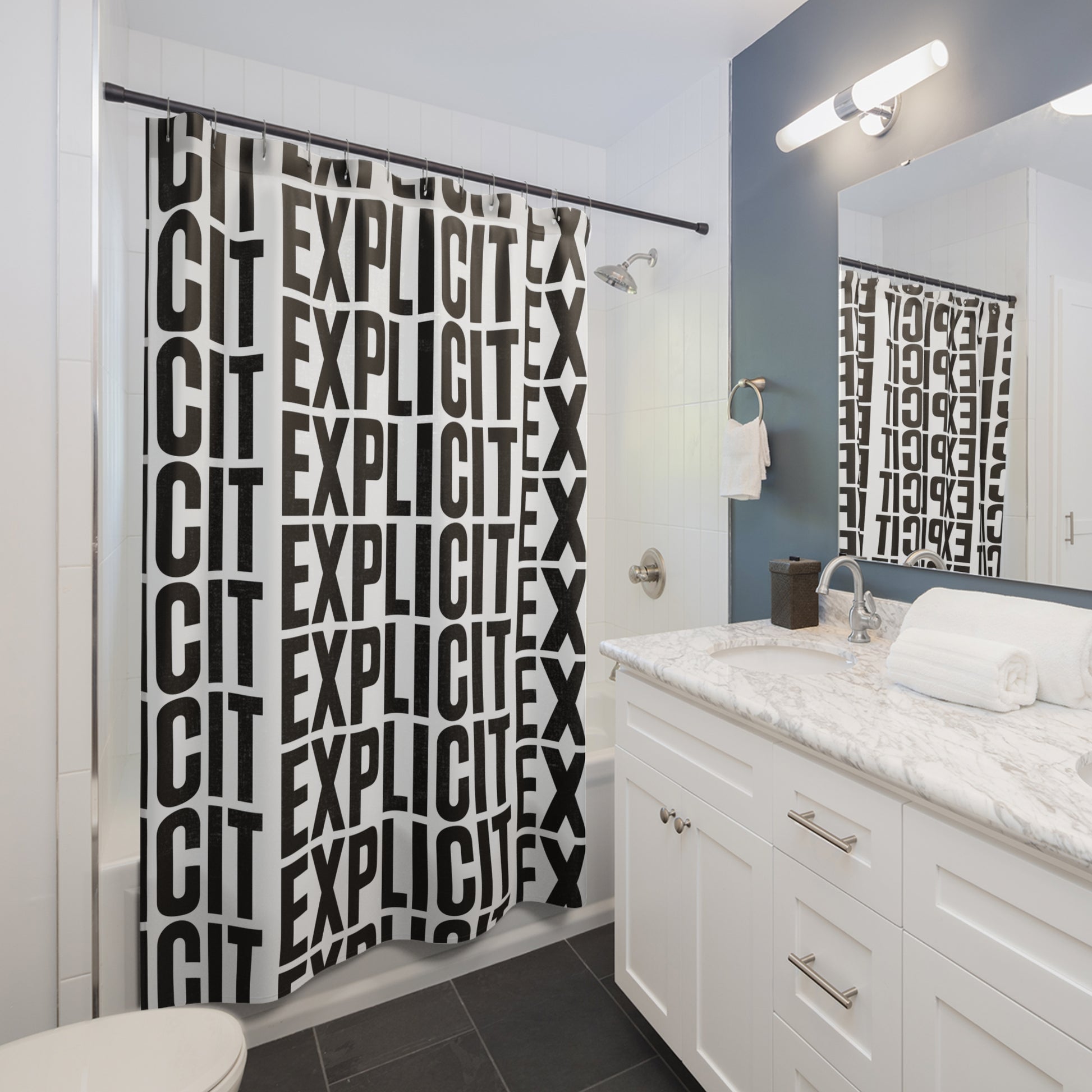 Explicit Shower Curtain: Modern Decor for a Unique Bathroom