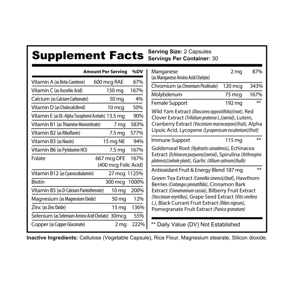 Explicit Energy Multivitamin for Women: Daily Health & Hormone Support (60 Capsules)