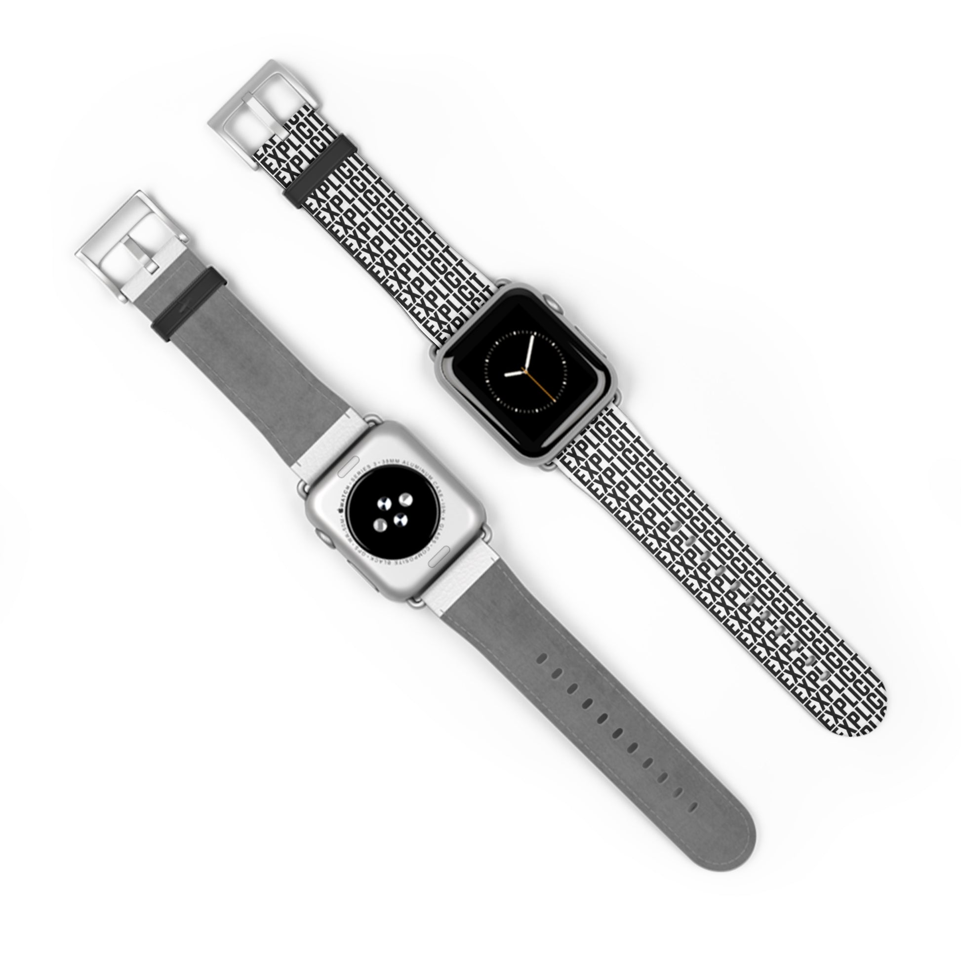 Explicit Watch Band: Faux Leather with "Explicit" Print for Apple Watch