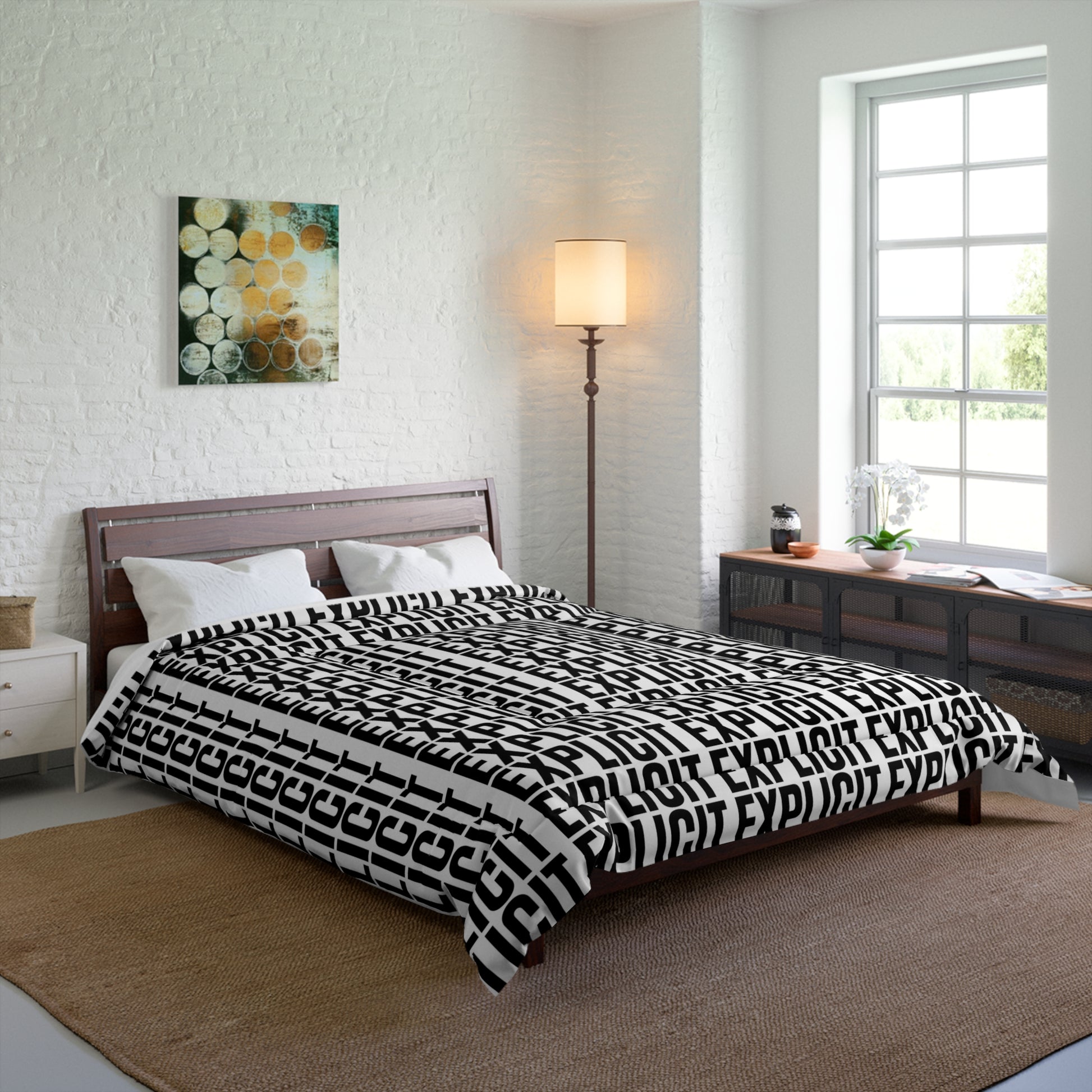 Explicit Letter Printed Comforter: Modern Bedroom Decor, Statement Piece