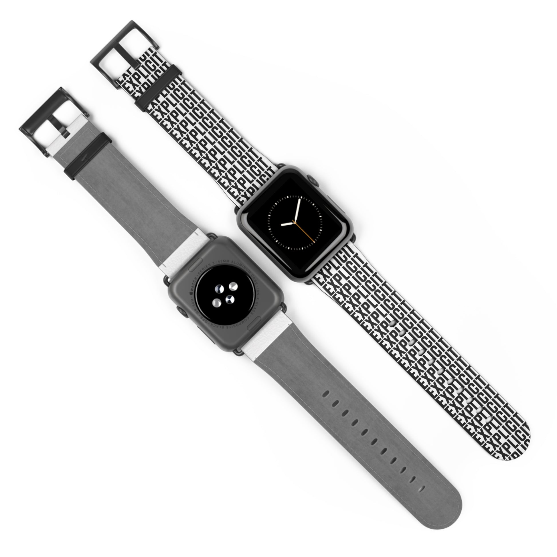 Explicit Watch Band: Faux Leather with "Explicit" Print for Apple Watch