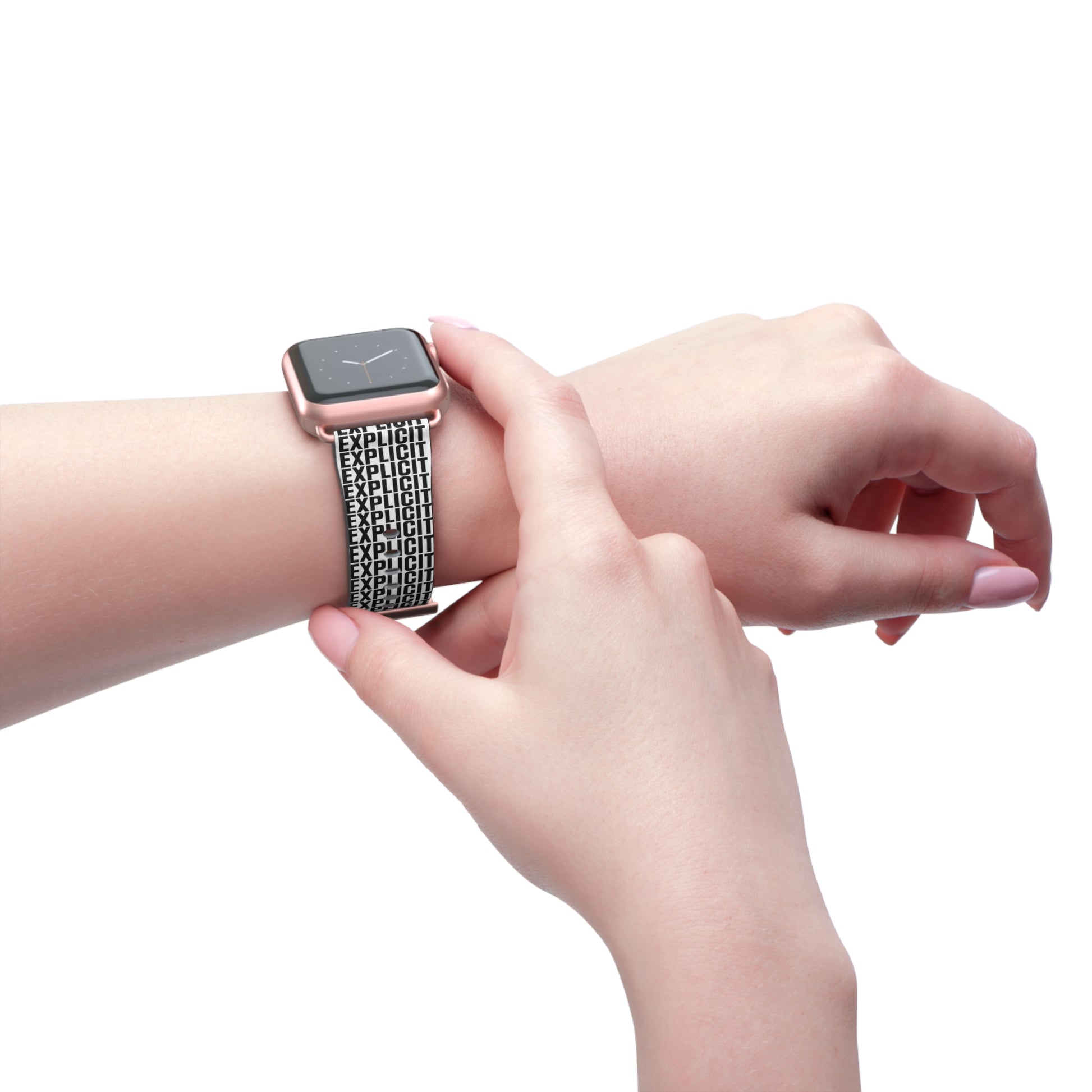 Explicit Watch Band: Faux Leather with "Explicit" Print for Apple Watch