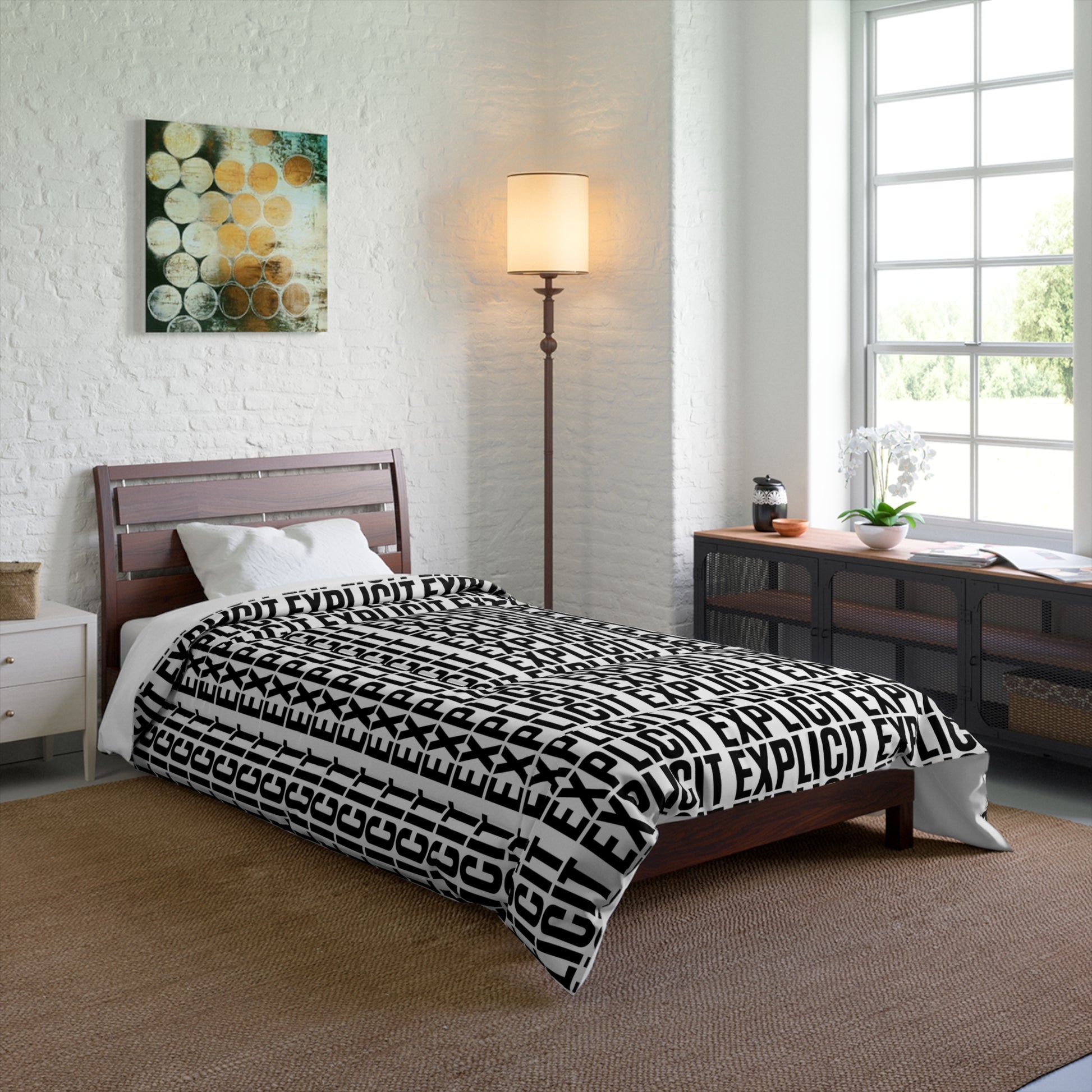 Explicit Letter Printed Comforter: Modern Bedroom Decor, Statement Piece