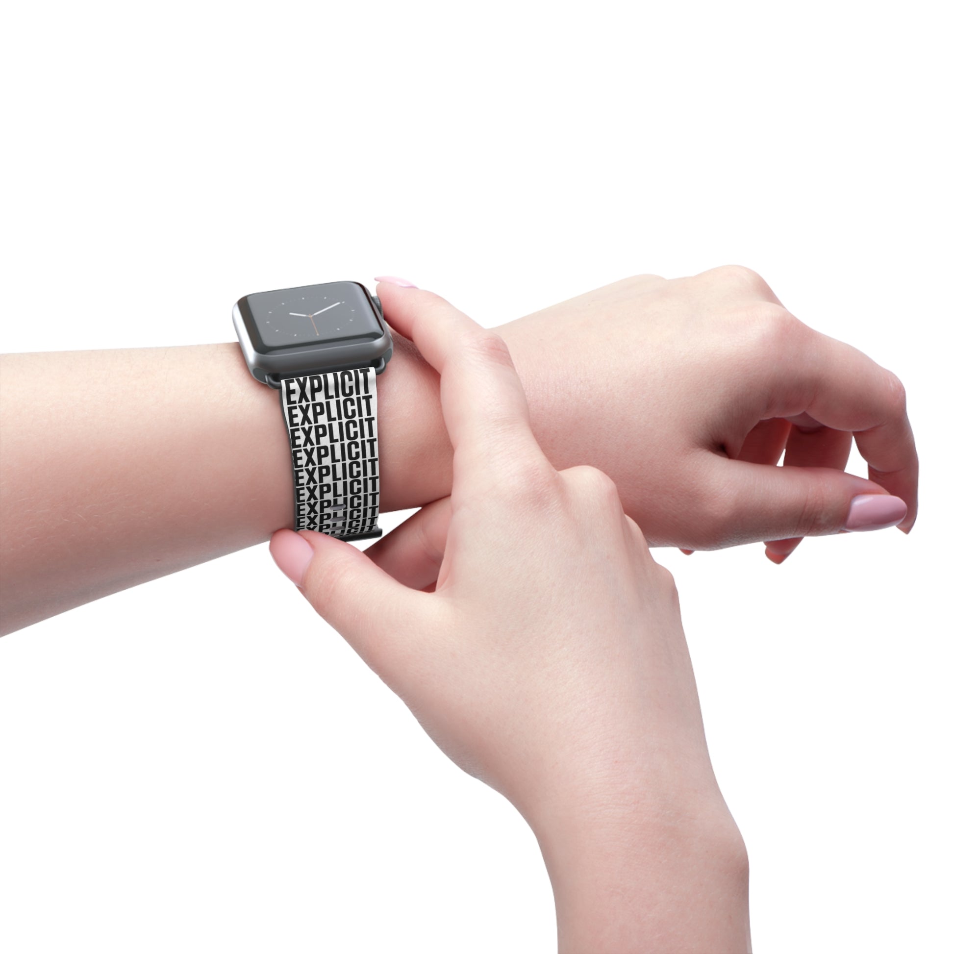 Explicit Watch Band: Faux Leather with "Explicit" Print for Apple Watch
