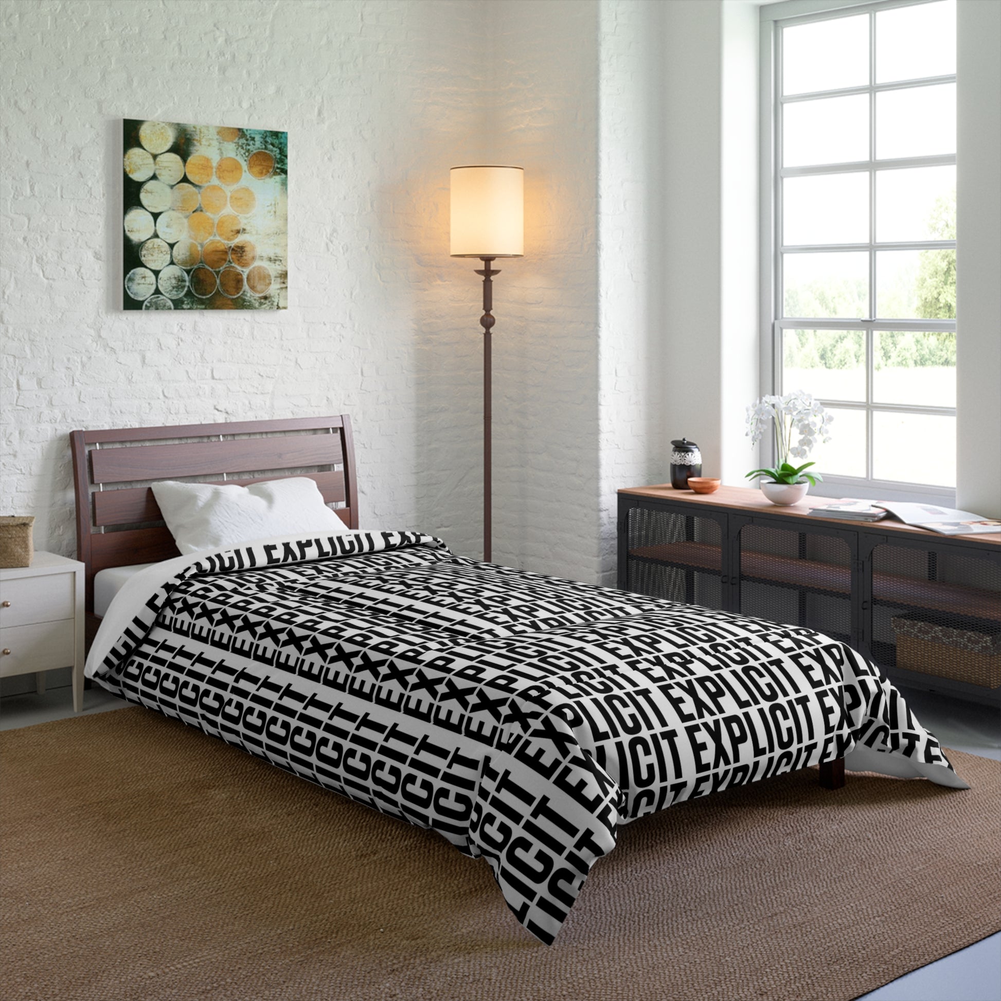 Explicit Letter Printed Comforter: Modern Bedroom Decor, Statement Piece