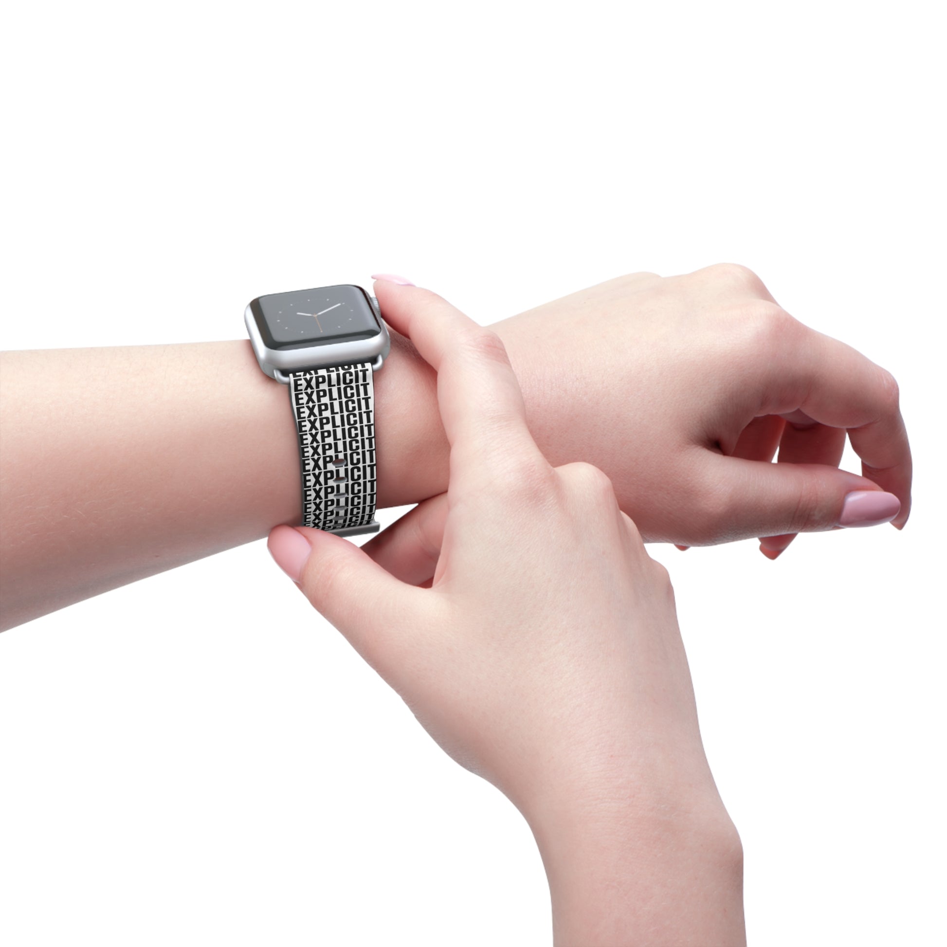 Explicit Watch Band: Faux Leather with "Explicit" Print for Apple Watch