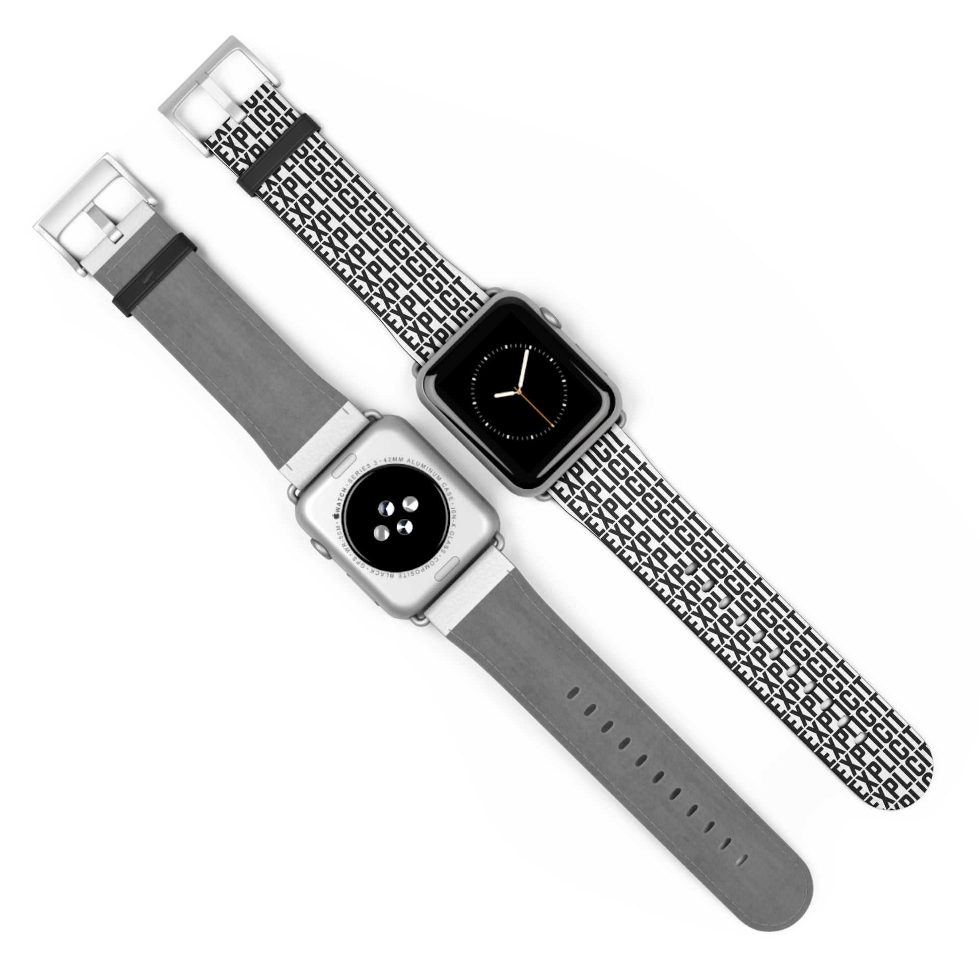 Explicit Watch Band: Faux Leather with "Explicit" Print for Apple Watch