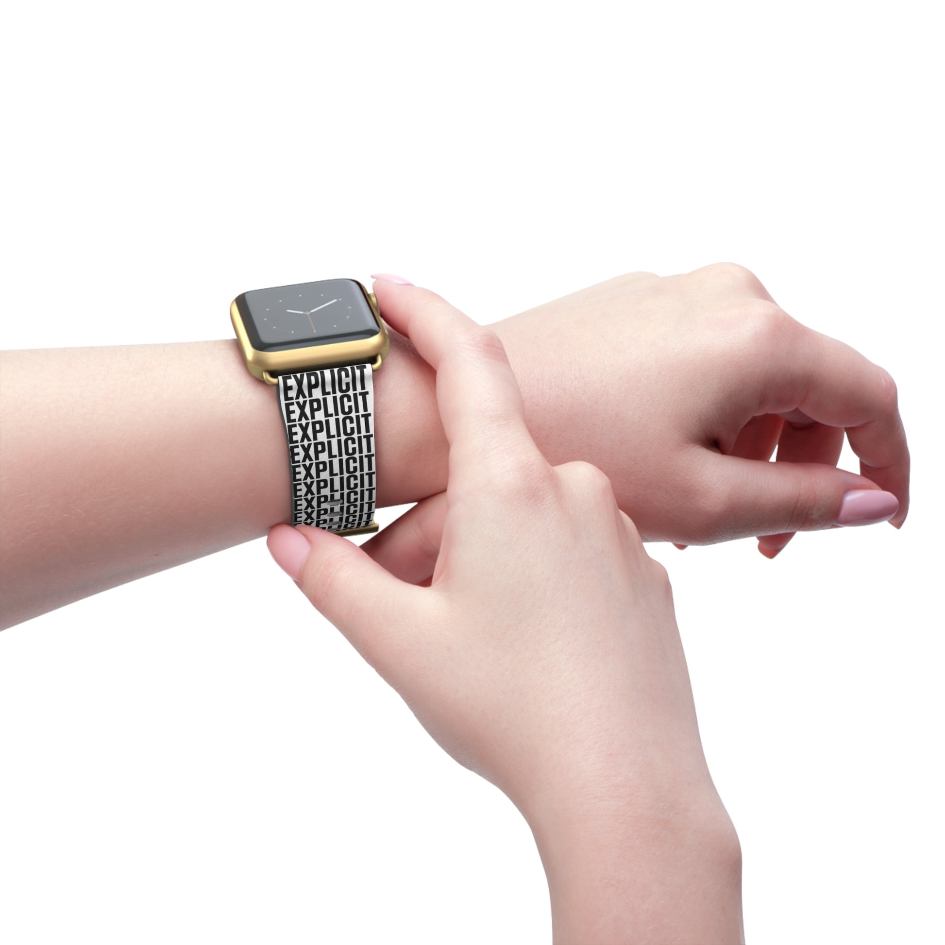 Explicit Watch Band: Faux Leather with "Explicit" Print for Apple Watch