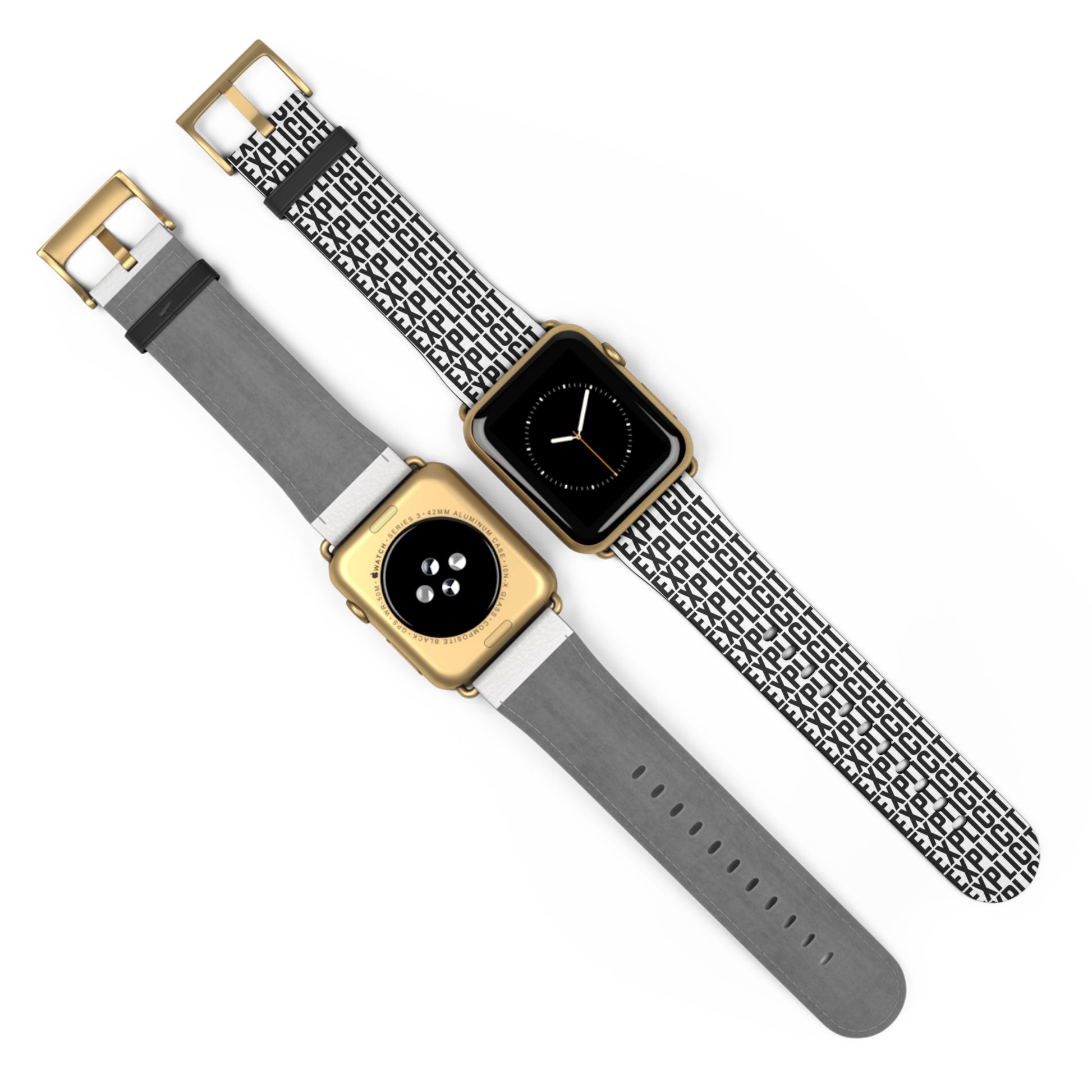 Explicit Watch Band: Faux Leather with "Explicit" Print for Apple Watch