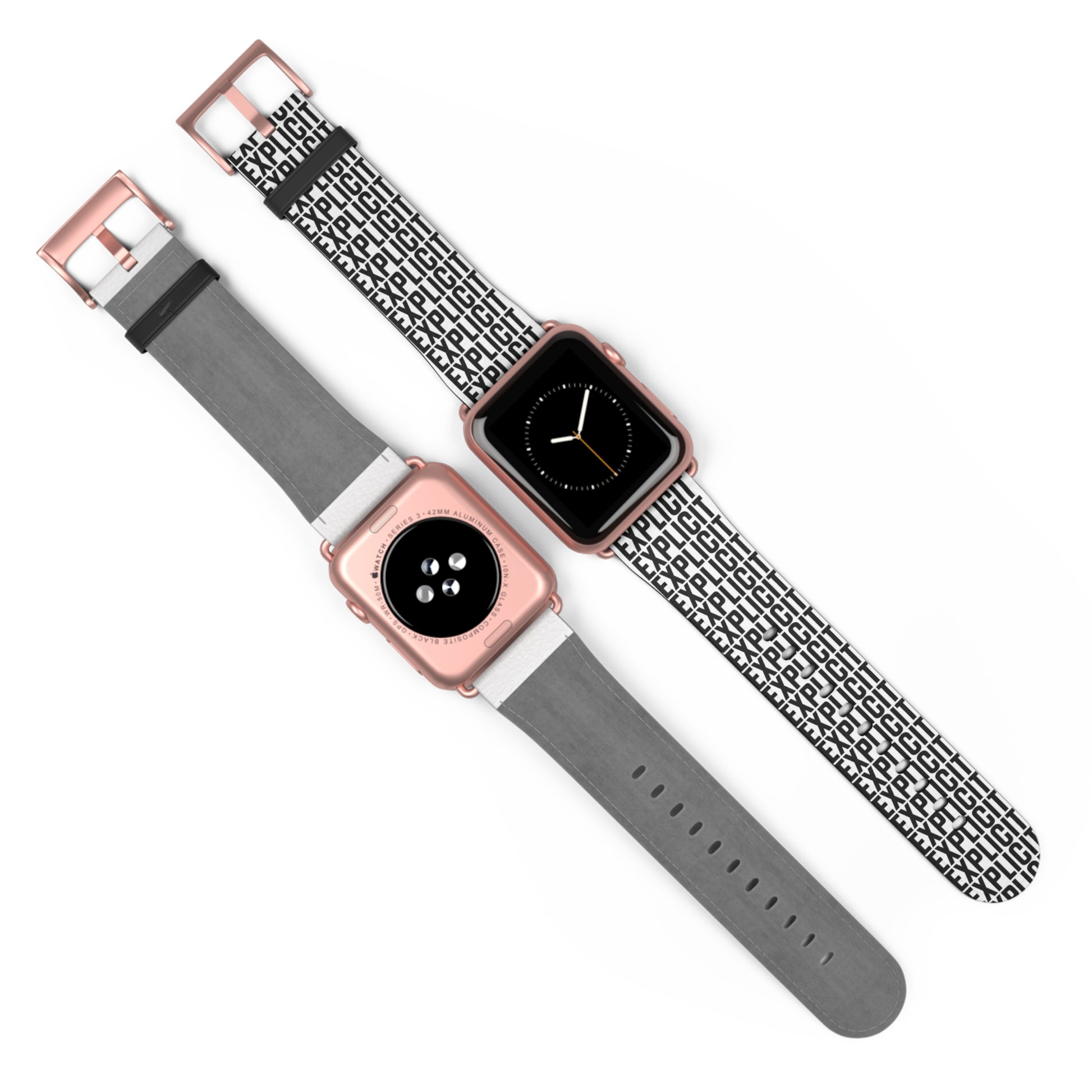 Explicit Watch Band: Faux Leather with "Explicit" Print for Apple Watch