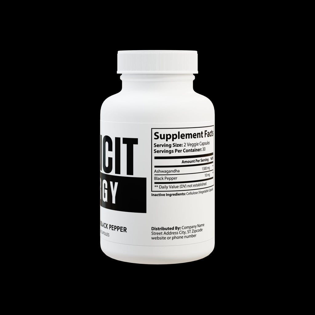 Explicit Energy Ashwagandha & Black Pepper Supplement: Stress Relief & Vitality (60 Capsules)