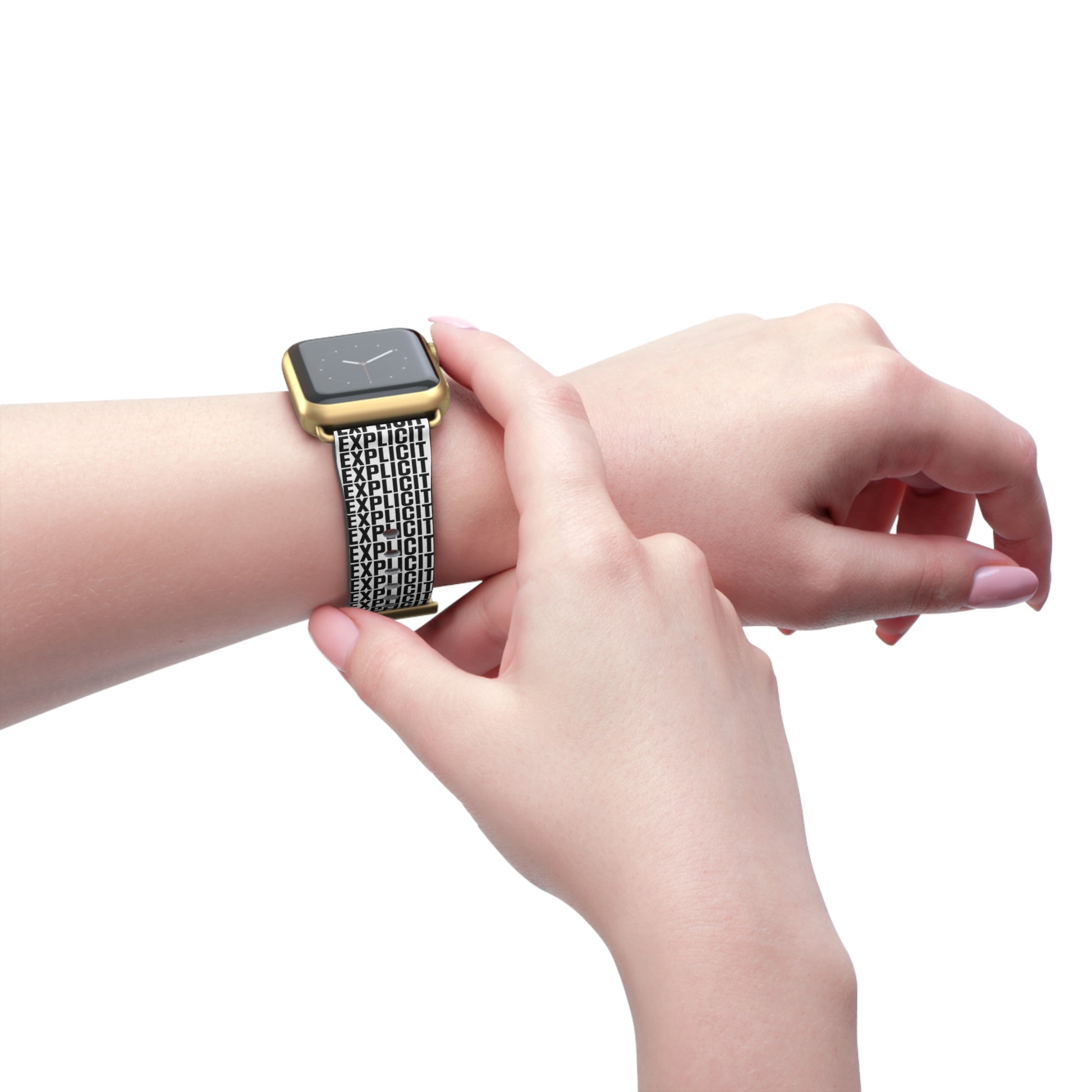 Explicit Watch Band: Faux Leather with "Explicit" Print for Apple Watch