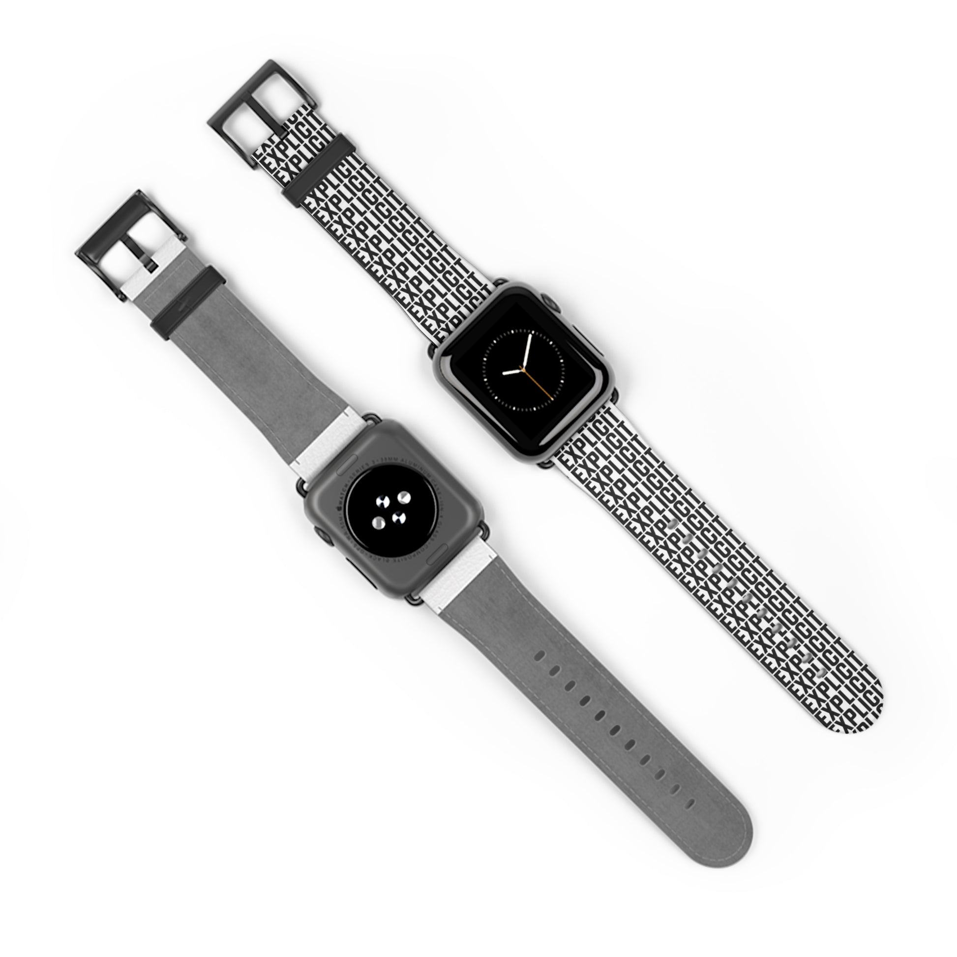 Explicit Watch Band: Faux Leather with "Explicit" Print for Apple Watch