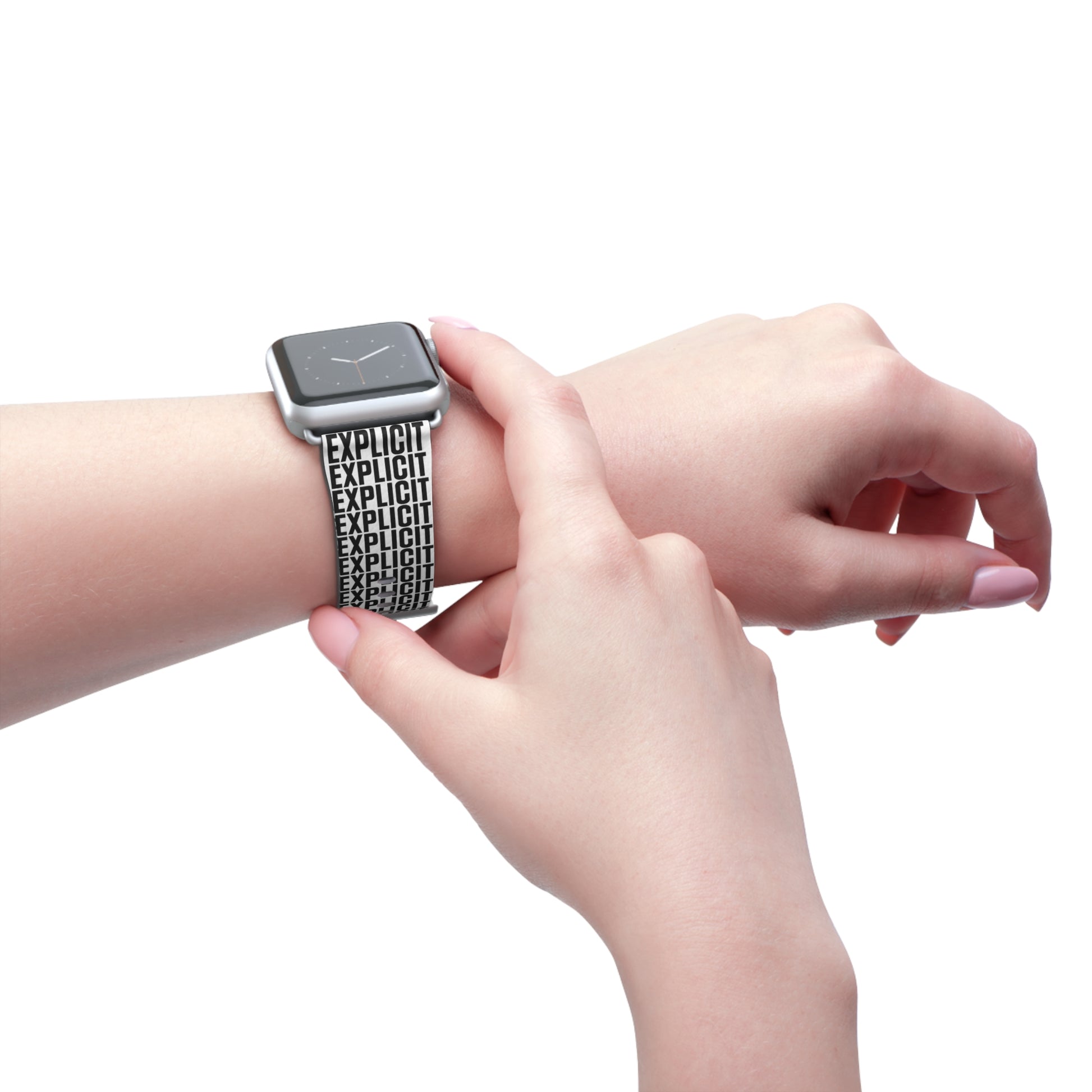 Explicit Watch Band: Faux Leather with "Explicit" Print for Apple Watch